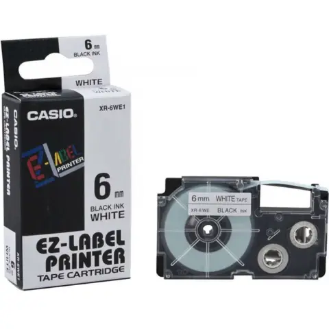 Casio taśma do drukarek etykiet do KL60 6mm x 8m | czarny/biały  | nielaminowany
